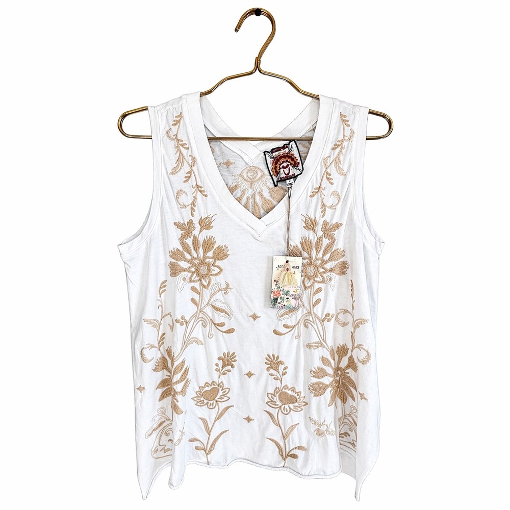 Johnny Was Danika Embroidered Tank Top Size S White Neutral Boho V Neck NWT - Picture 4 of 10